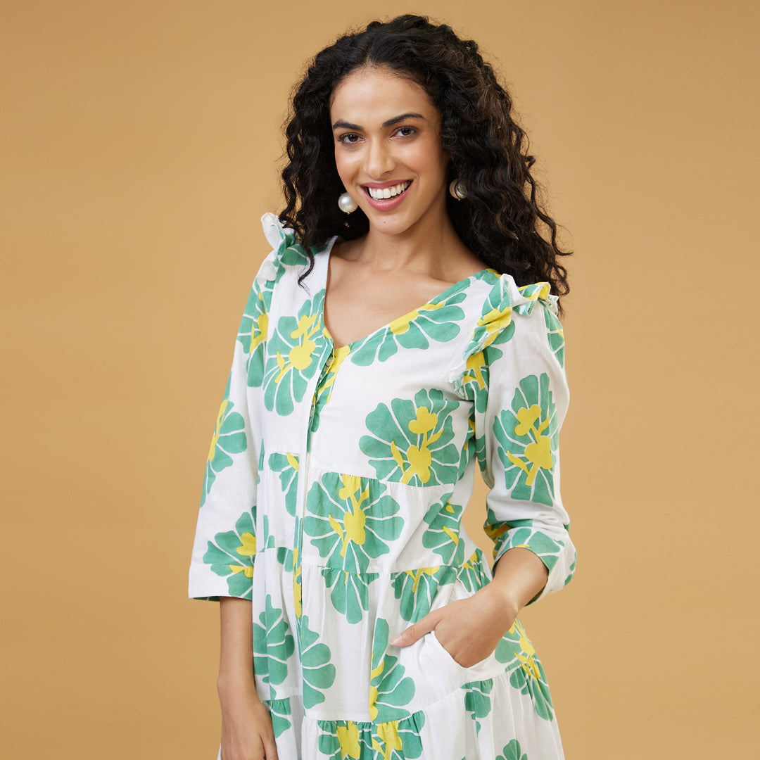 Zahara Green Flowy Long Dress - thesotr.com