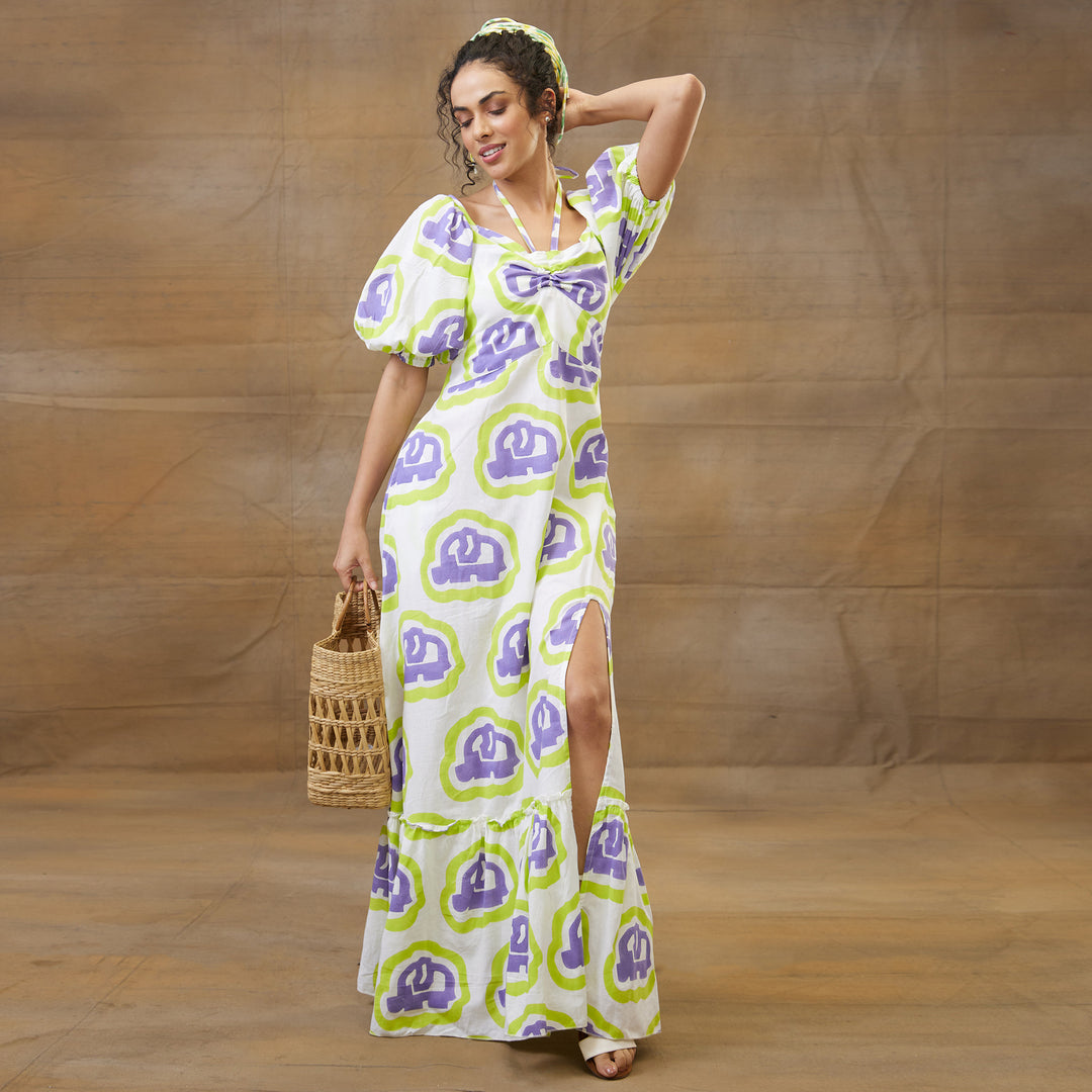 Haathi Green Purple Convertable Long Dress - thesotr.com