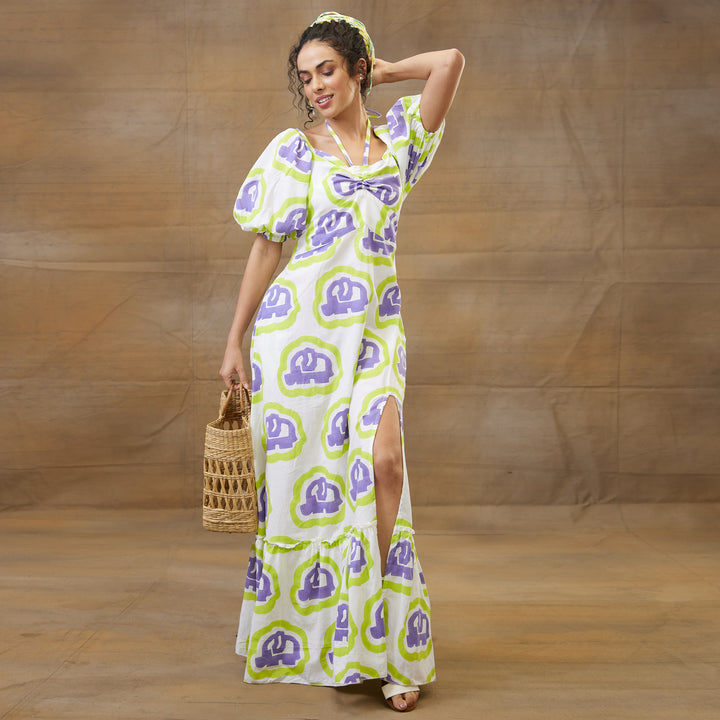 Haathi Green Purple Convertable Long Dress - thesotr.com