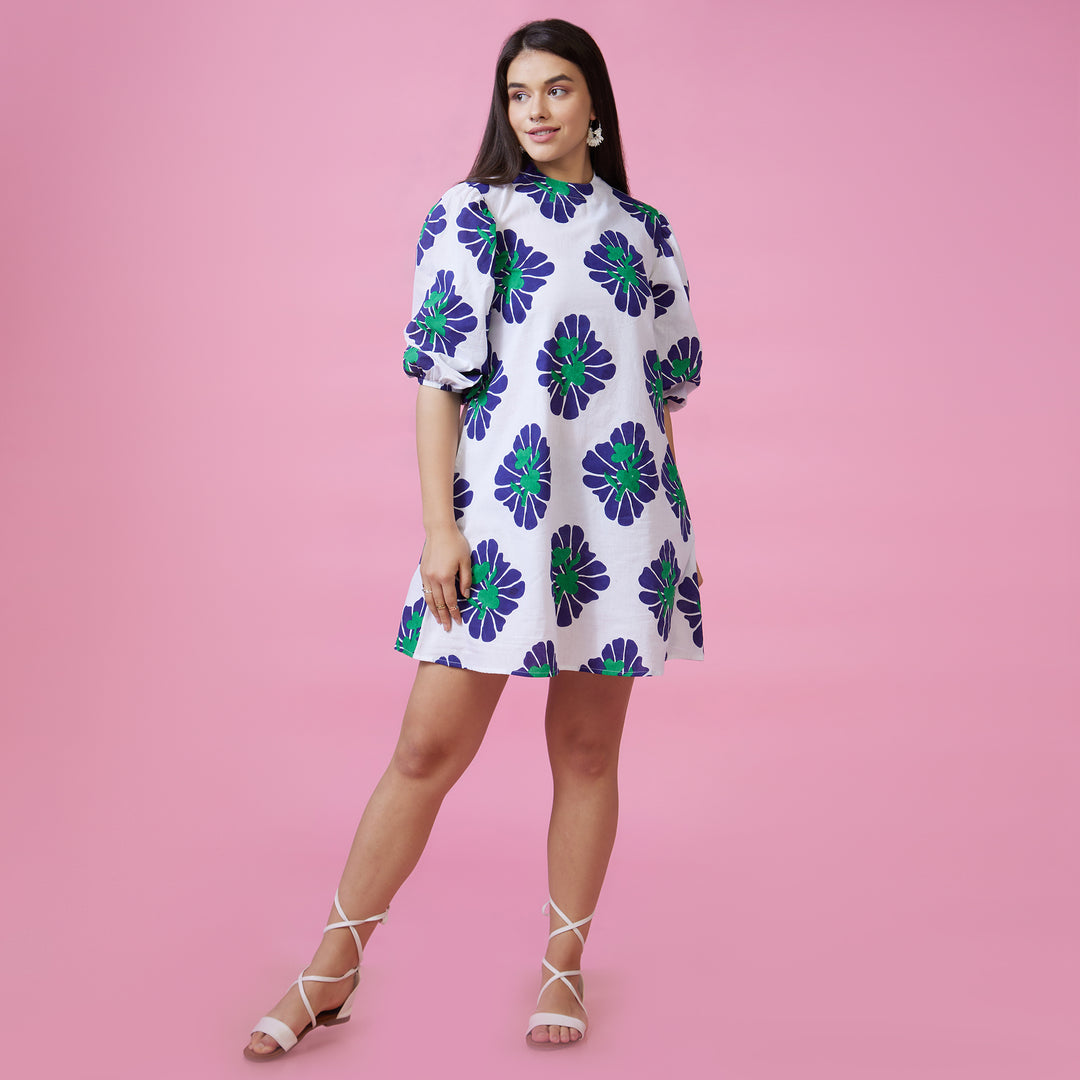 Zahara Blue Back Window Short Dress - thesotr.com