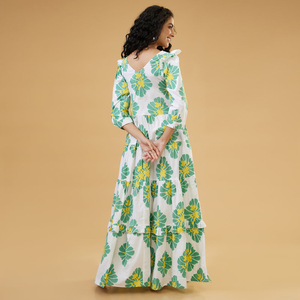 Zahara Green Flowy Long Dress - thesotr.com
