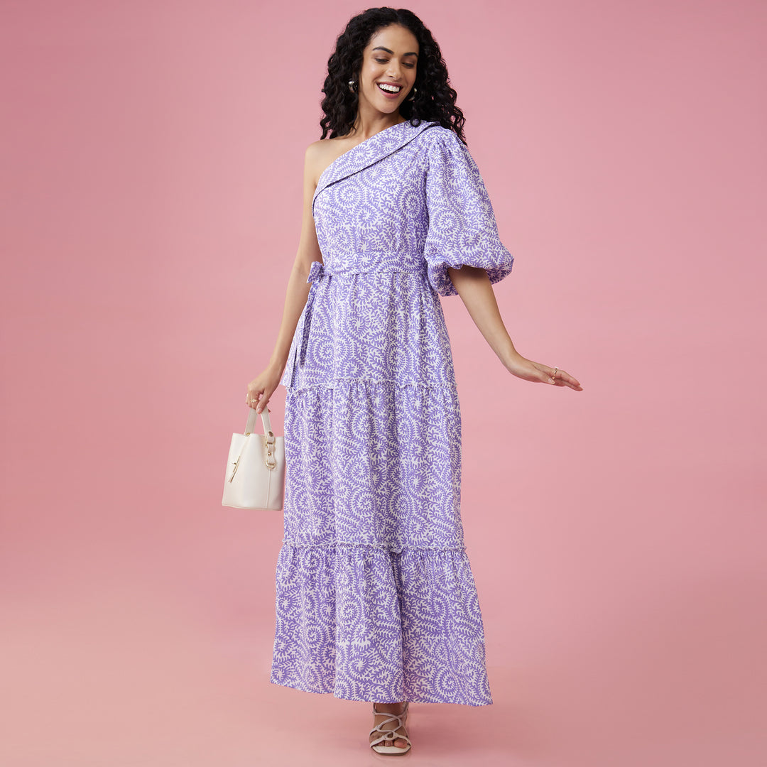 Jaal Purple One Shoulder Long Dress - thesotr.com