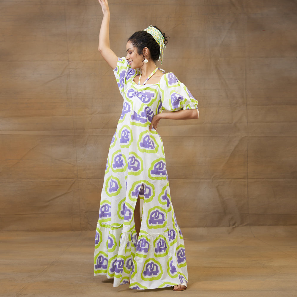 Haathi Green Purple Convertable Long Dress - thesotr.com