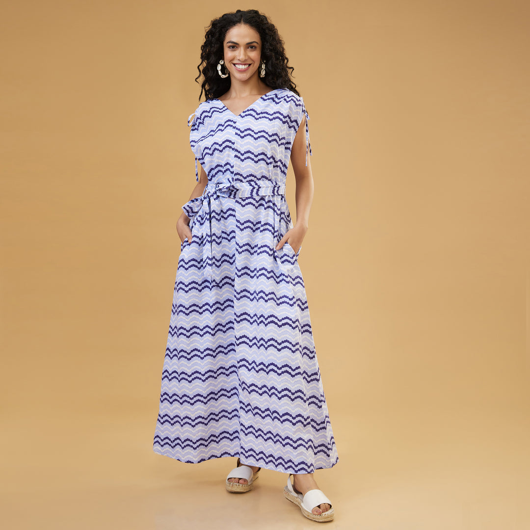 Kosi blue Drawstring Long Dress - thesotr.com