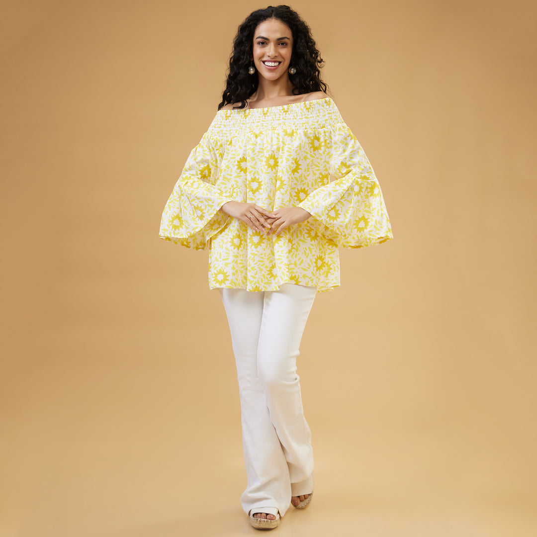 Nuru Yellow Off Shoulder Top - thesotr.com