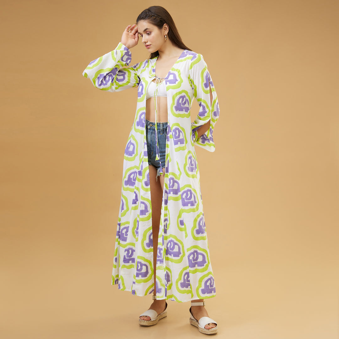 Haathi Green Purple Peasant Sleeve Overlay - thesotr.com