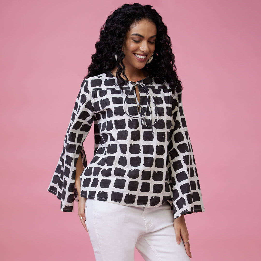 Mraba Black Slit Sleeve Top - thesotr.com