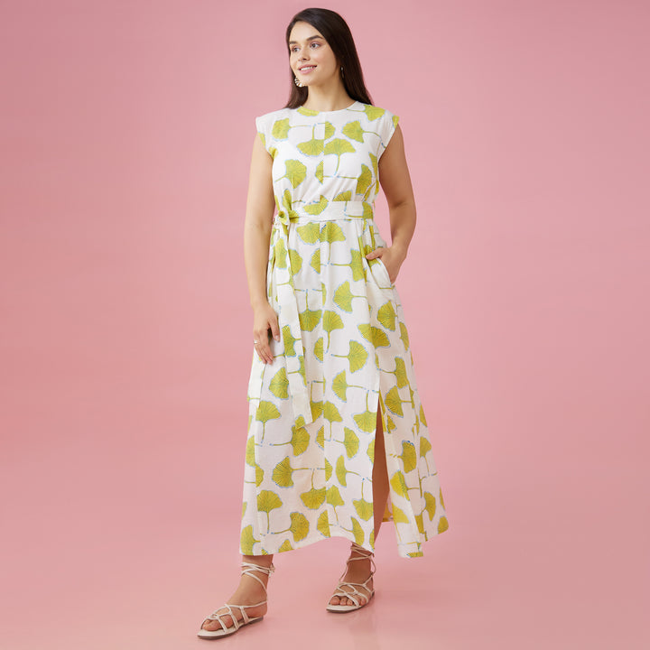 Zobo White Slit Long Dress - thesotr.com