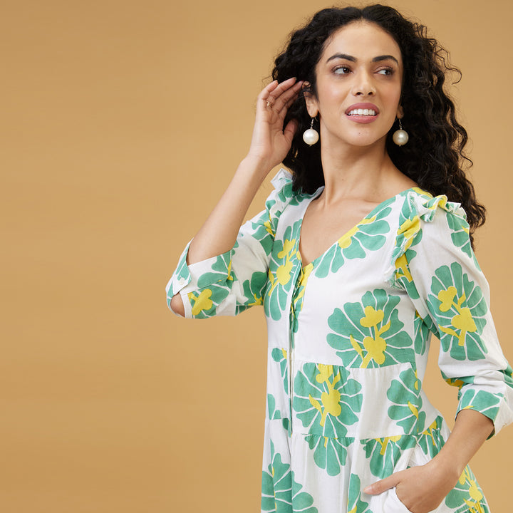 Zahara Green Flowy Long Dress - thesotr.com