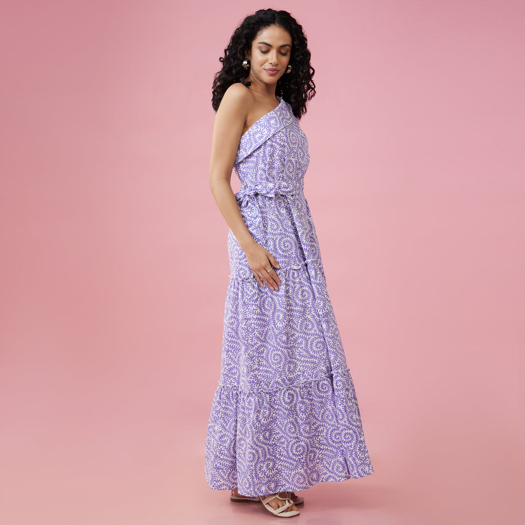 Jaal Purple One Shoulder Long Dress - thesotr.com