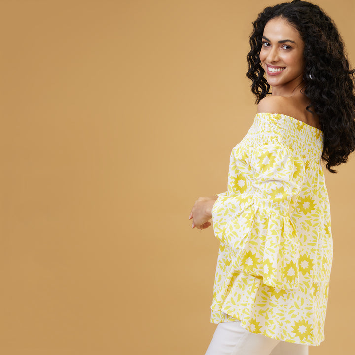 Nuru Yellow Off Shoulder Top - thesotr.com