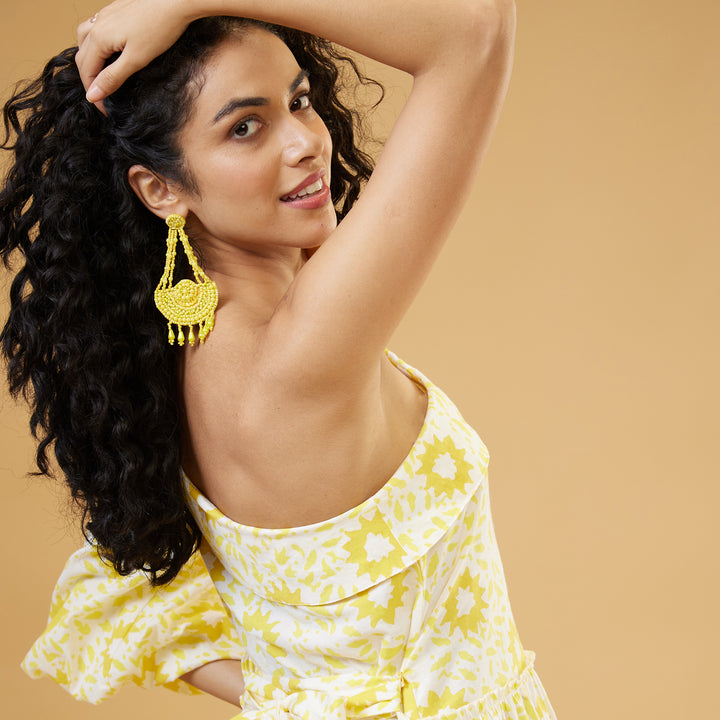 Nuru Yellow One Shoulder Short Dress - thesotr.com