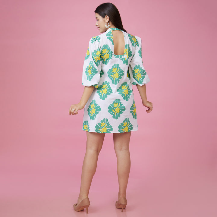 Zahara Green Back Window Short Dress - thesotr.com