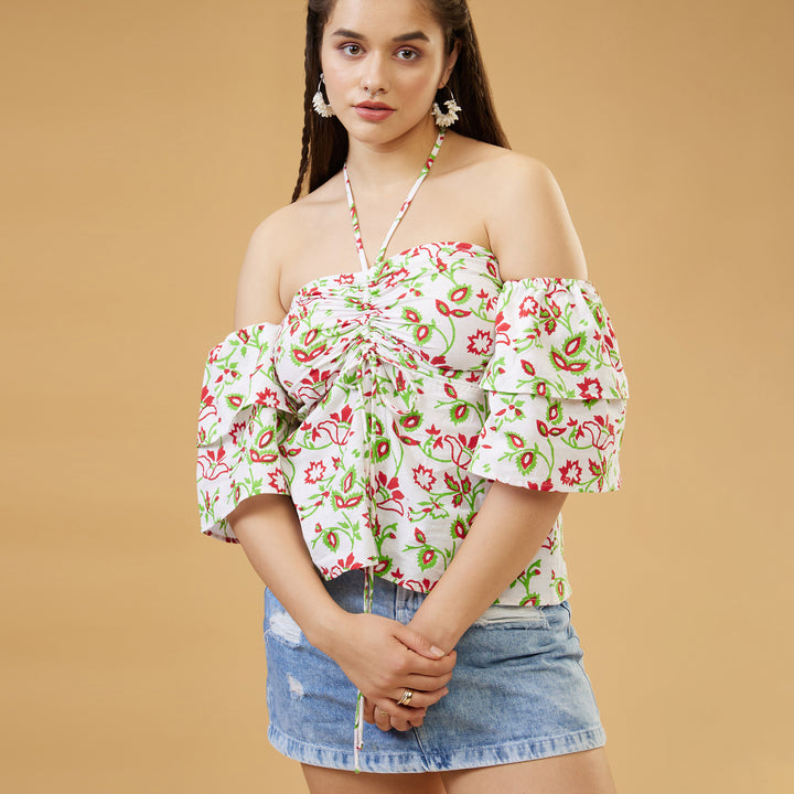 Kusuma White Cold Shoulder Top - thesotr.com