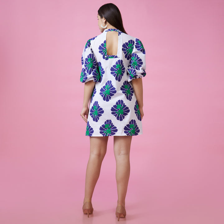 Zahara Blue Back Window Short Dress - thesotr.com