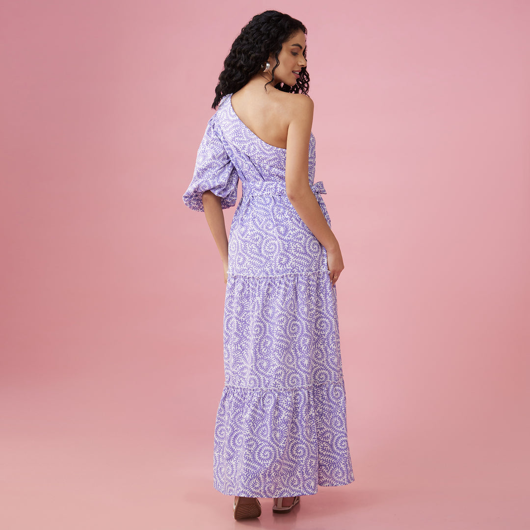 Jaal Purple One Shoulder Long Dress - thesotr.com