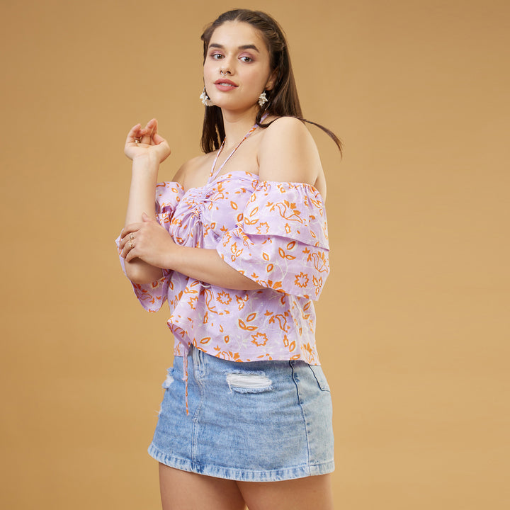 Kusuma Purple Cold Shoulder Top - thesotr.com
