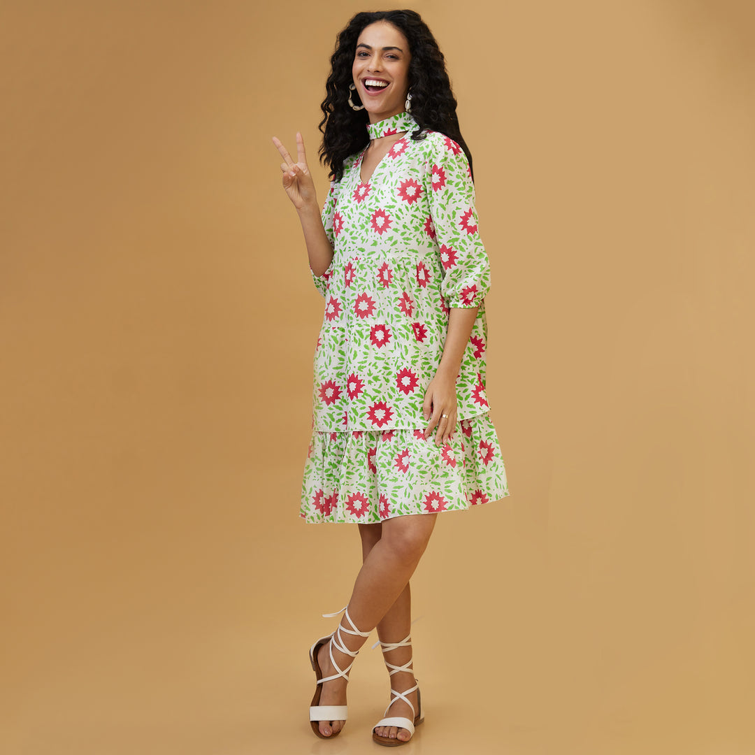 Nuru White Two Tiered Short Dress - thesotr.com