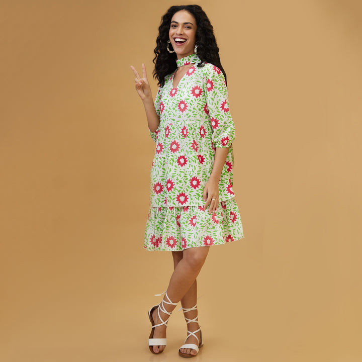 Nuru White Two Tiered Short Dress - thesotr.com