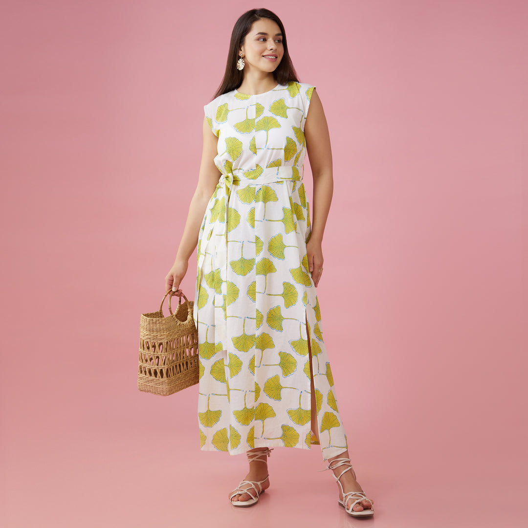 Zobo White Slit Long Dress - thesotr.com