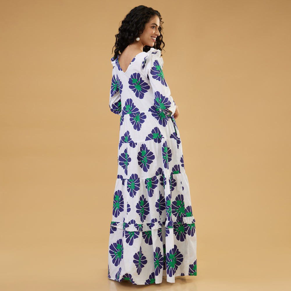 Zahara Blue Flowy Long Dress - thesotr.com