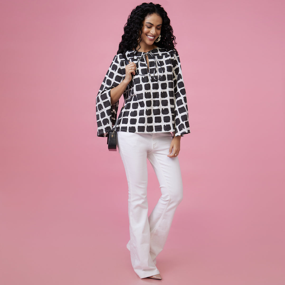 Mraba Black Slit Sleeve Top - thesotr.com