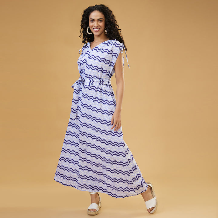 Kosi blue Drawstring Long Dress - thesotr.com