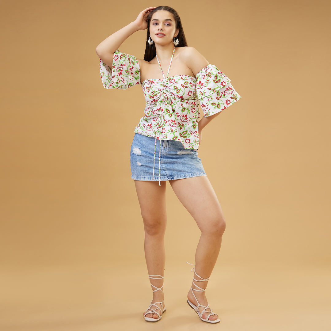 Kusuma White Cold Shoulder Top - thesotr.com