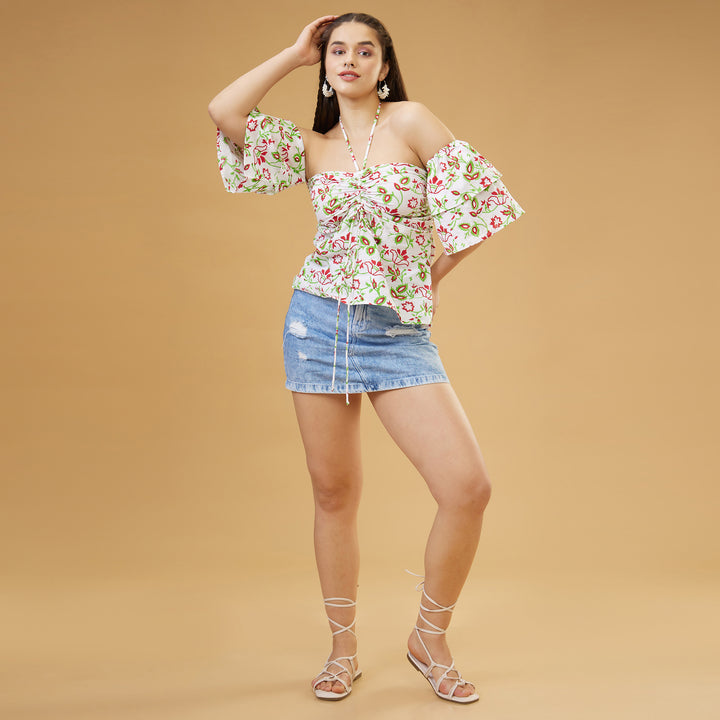 Kusuma White Cold Shoulder Top - thesotr.com