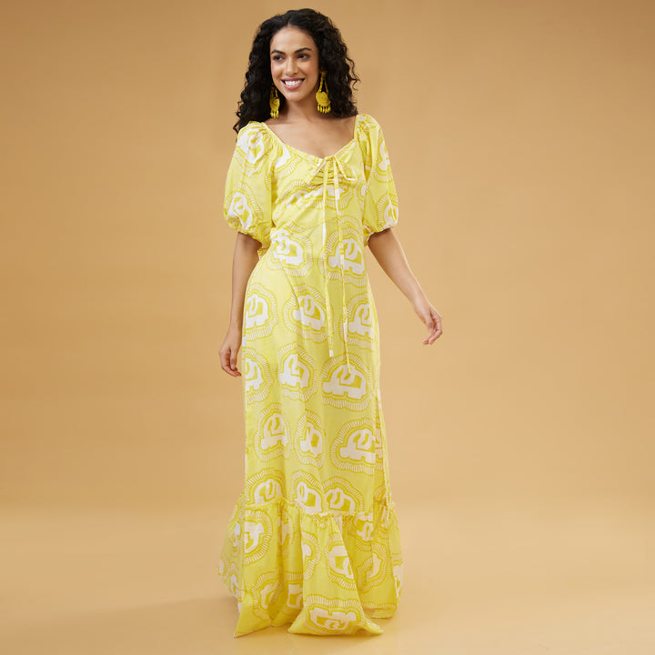 Haathi Yellow Convertable Long Dress - thesotr.com