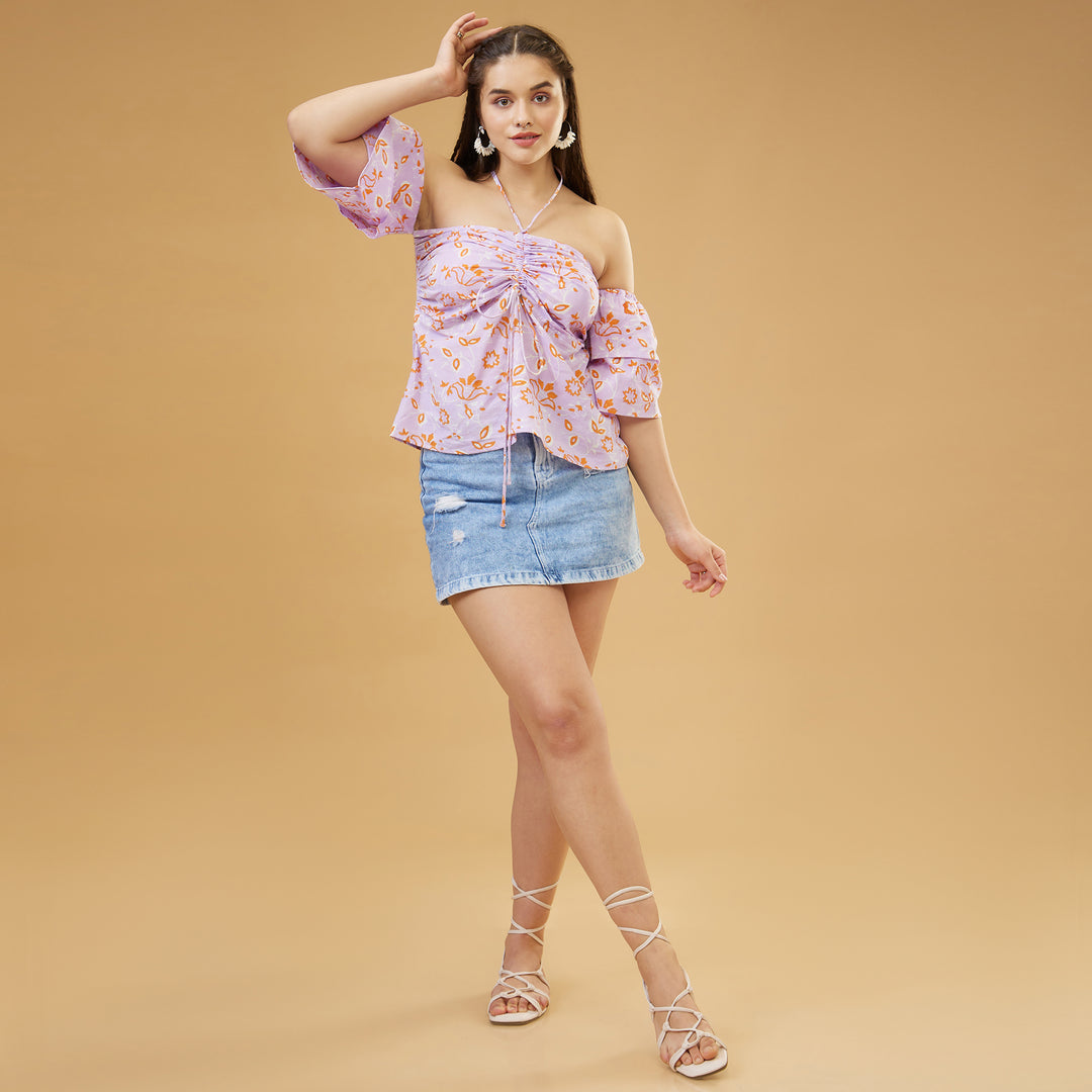 Kusuma Purple Cold Shoulder Top - thesotr.com