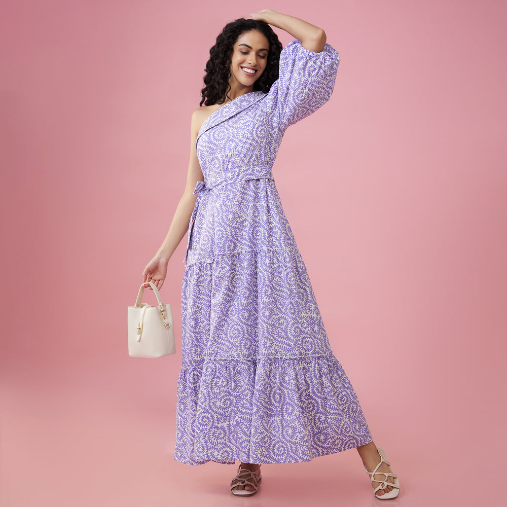Jaal Purple One Shoulder Long Dress - thesotr.com