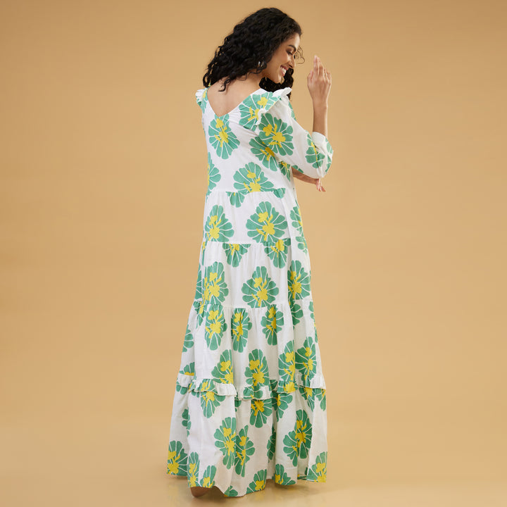 Zahara Green Flowy Long Dress - thesotr.com