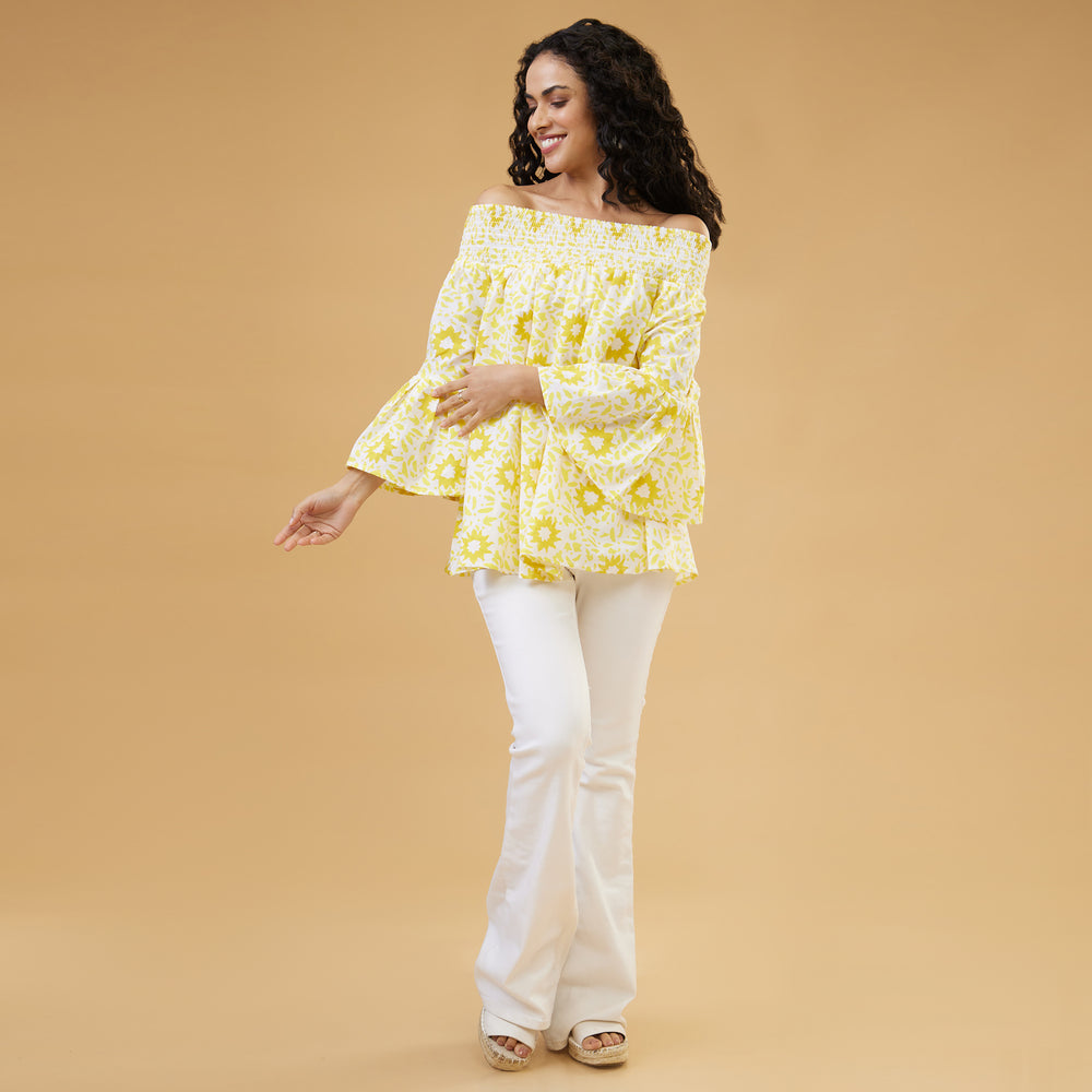 Nuru Yellow Off Shoulder Top - thesotr.com