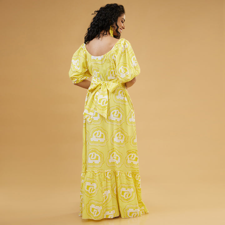 Haathi Yellow Convertable Long Dress - thesotr.com