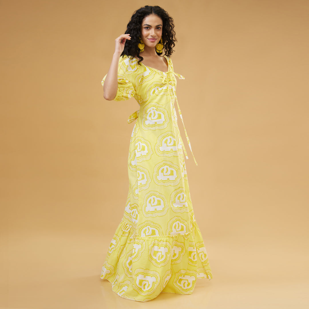 Haathi Yellow Convertable Long Dress - thesotr.com