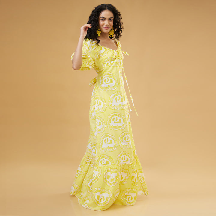 Haathi Yellow Convertable Long Dress - thesotr.com