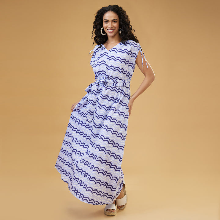 Kosi blue Drawstring Long Dress - thesotr.com