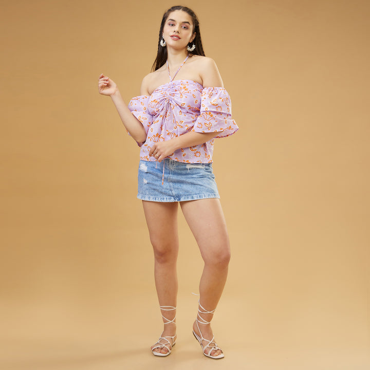 Kusuma Purple Cold Shoulder Top - thesotr.com