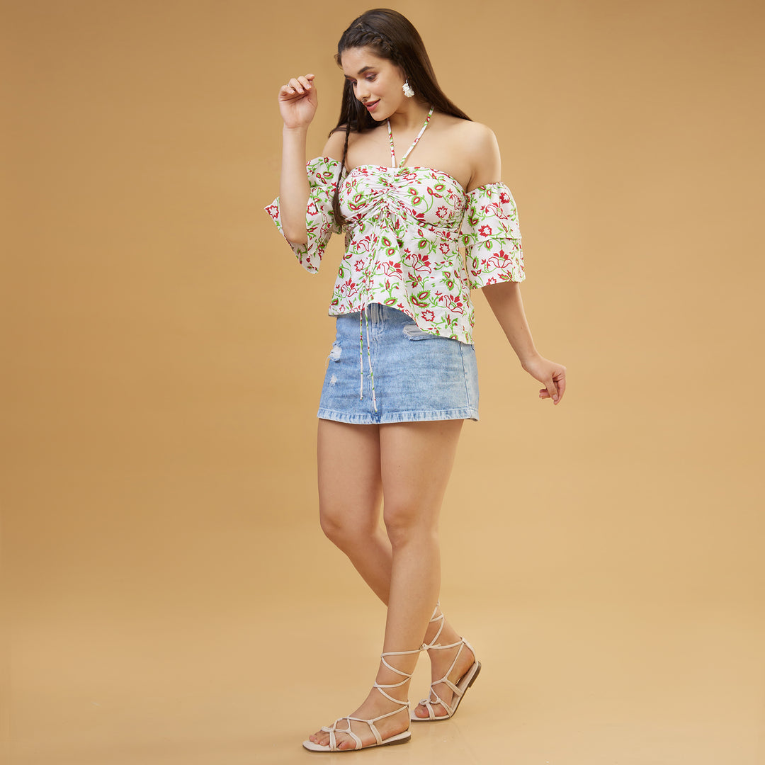 Kusuma White Cold Shoulder Top - thesotr.com