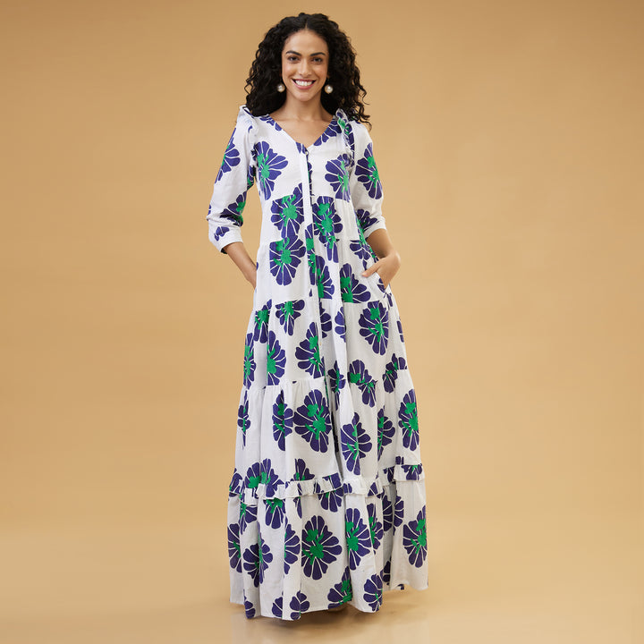 Zahara Blue Flowy Long Dress - thesotr.com