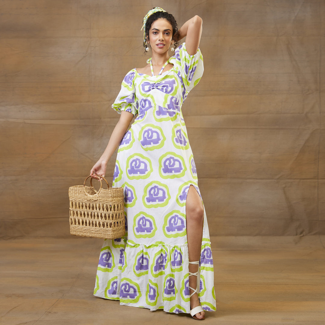Haathi Green Purple Convertable Long Dress - thesotr.com