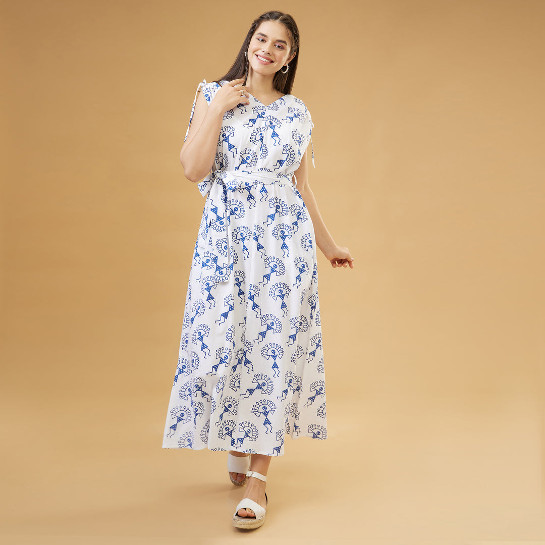 Varli Blue Drawstring Long Dress - thesotr.com