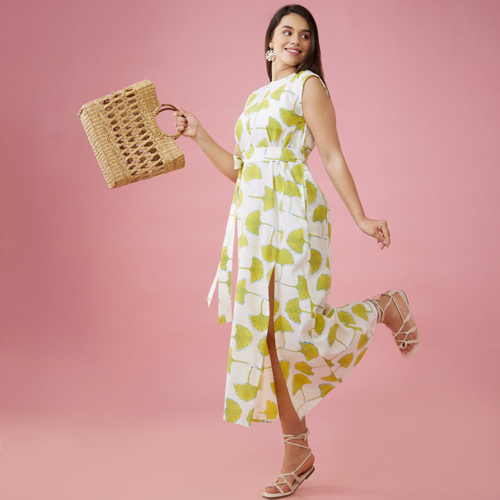 Zobo White Slit Long Dress - thesotr.com