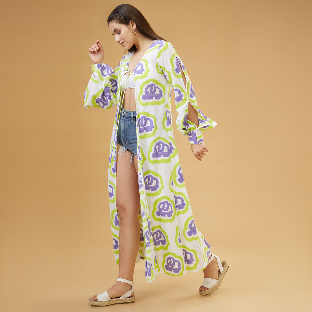 Haathi Green Purple Peasant Sleeve Overlay - thesotr.com