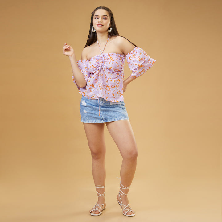 Kusuma Purple Cold Shoulder Top - thesotr.com