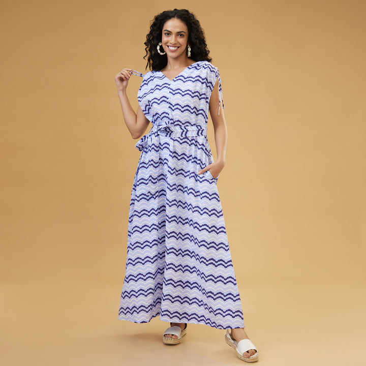 Kosi blue Drawstring Long Dress - thesotr.com