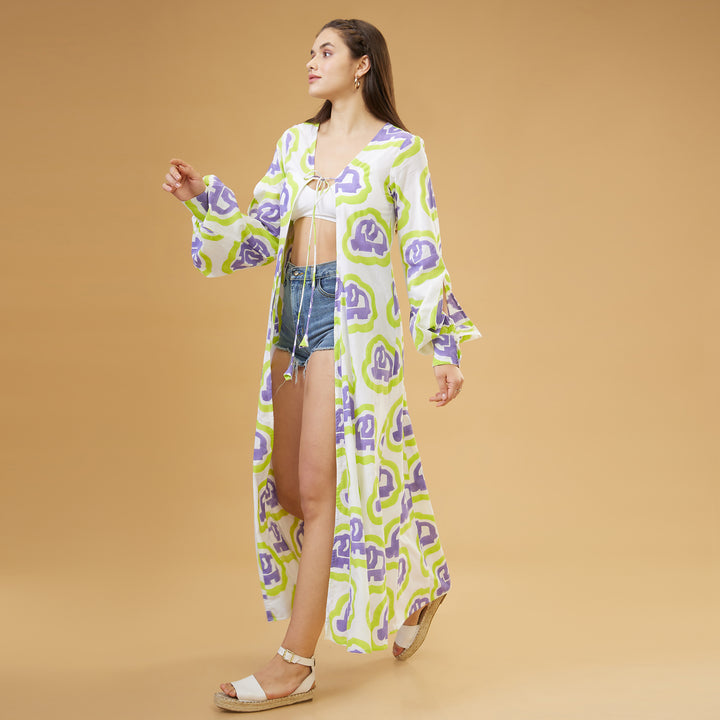 Haathi Green Purple Peasant Sleeve Overlay - thesotr.com