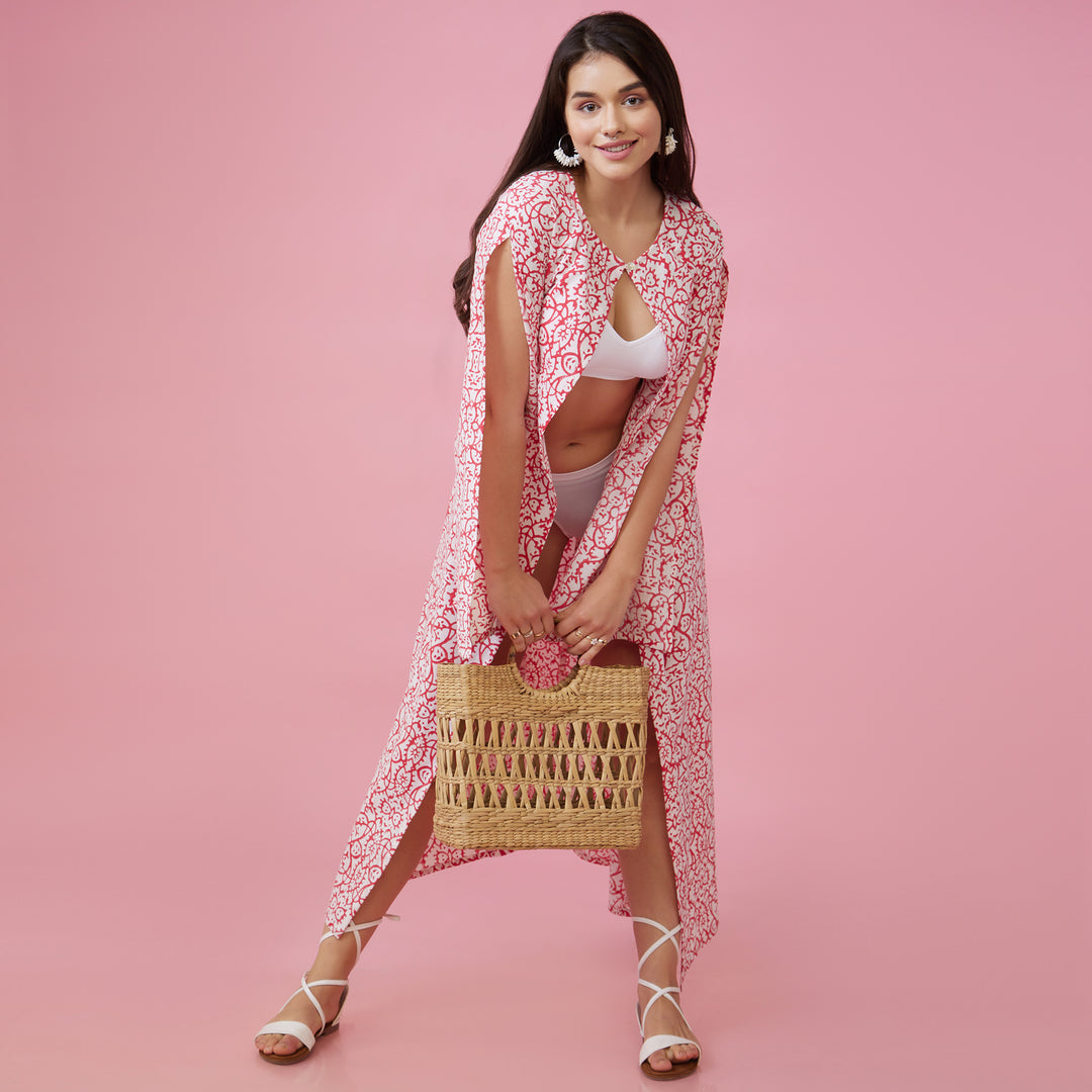 Maya Pink Slit Sleeve Overlay - thesotr.com