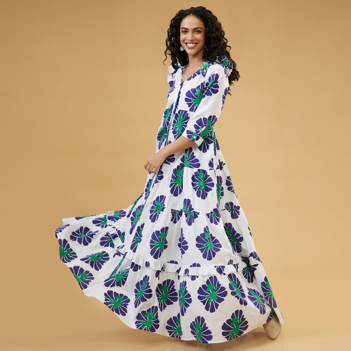 Zahara Blue Flowy Long Dress - thesotr.com